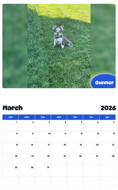 November 2025 - October 2026 Gunner - Pawidols Pet Calendar