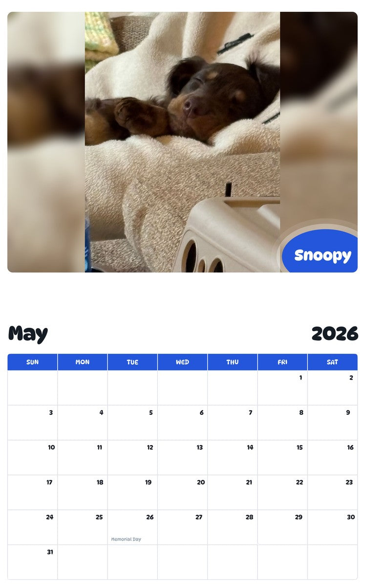 2026 - 2027 Snoopy - Pawidols Pet Calendar
