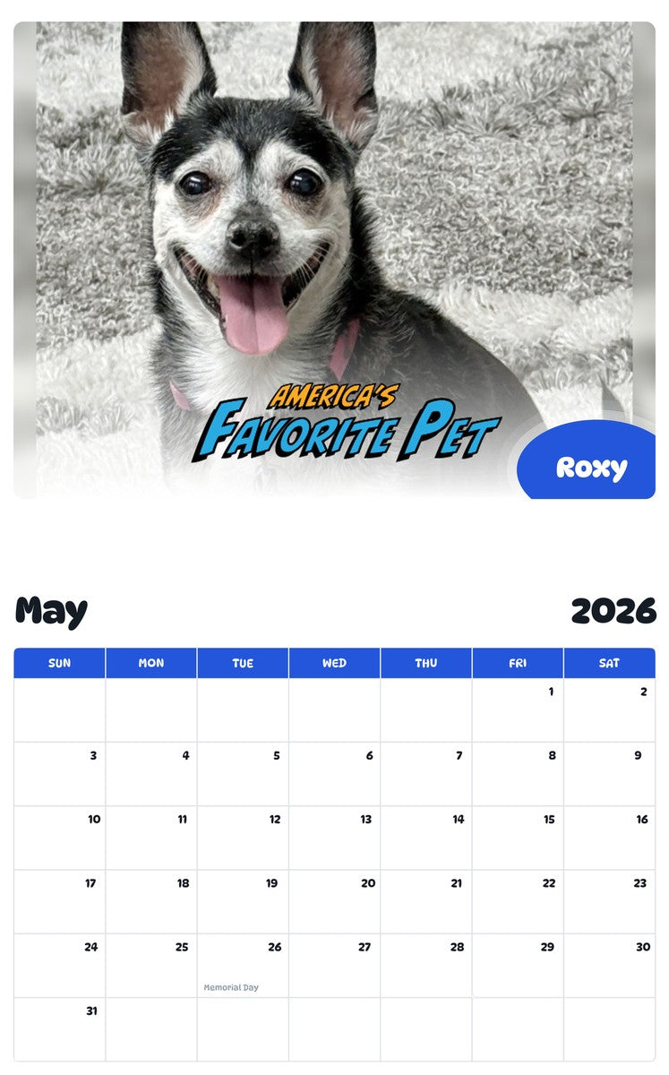 2026 - 2027 Roxy - Pawidols Pet Calendar