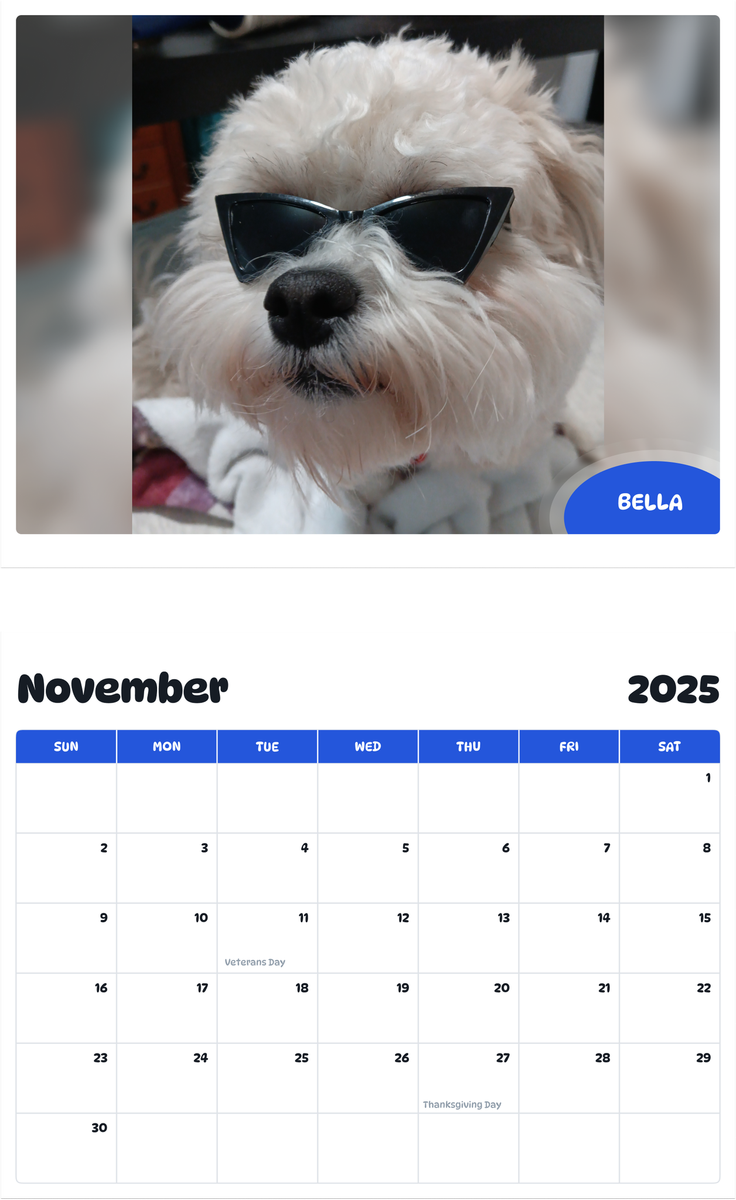 July 2025 - June 2026 Bella - Pawidols Pet Calendar