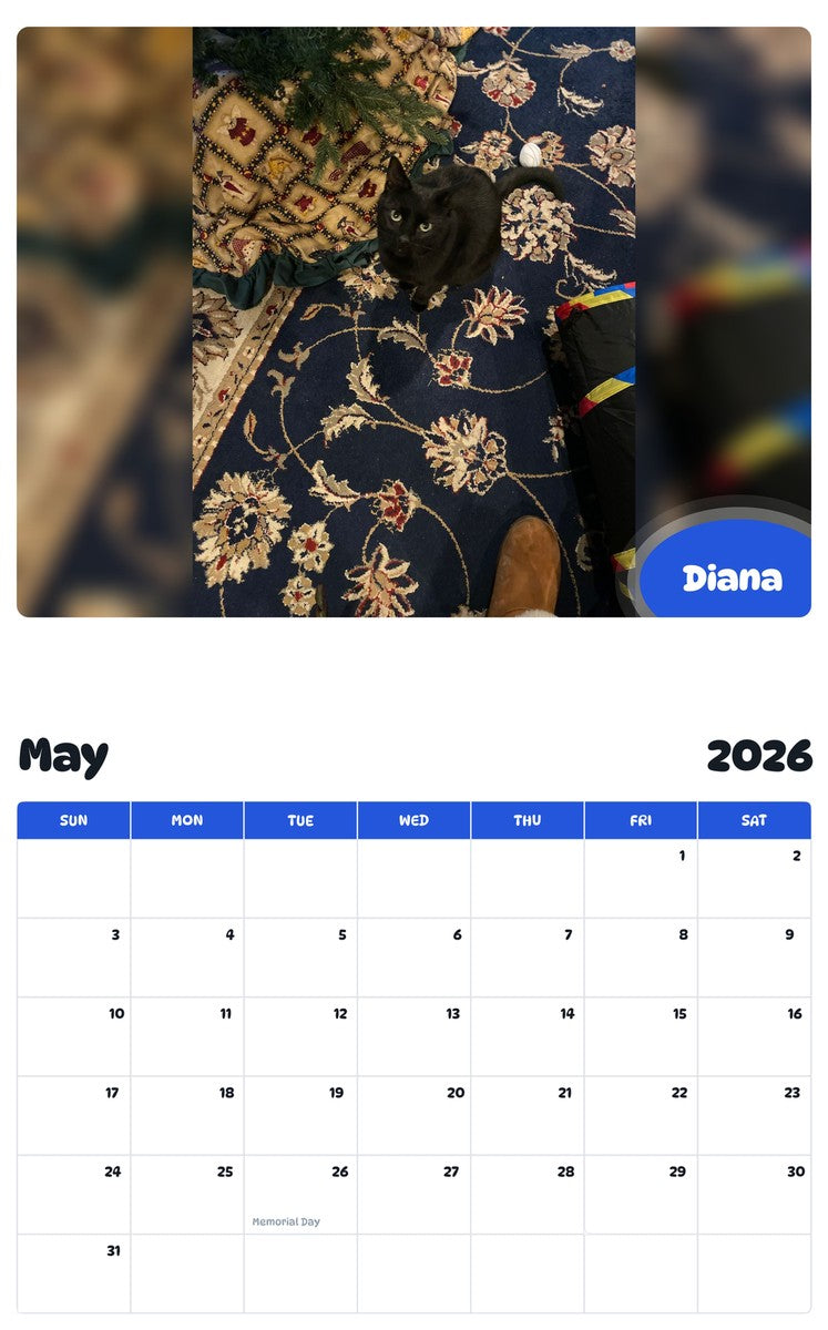 2026 - 2027 Diana - Pawidols Pet Calendar