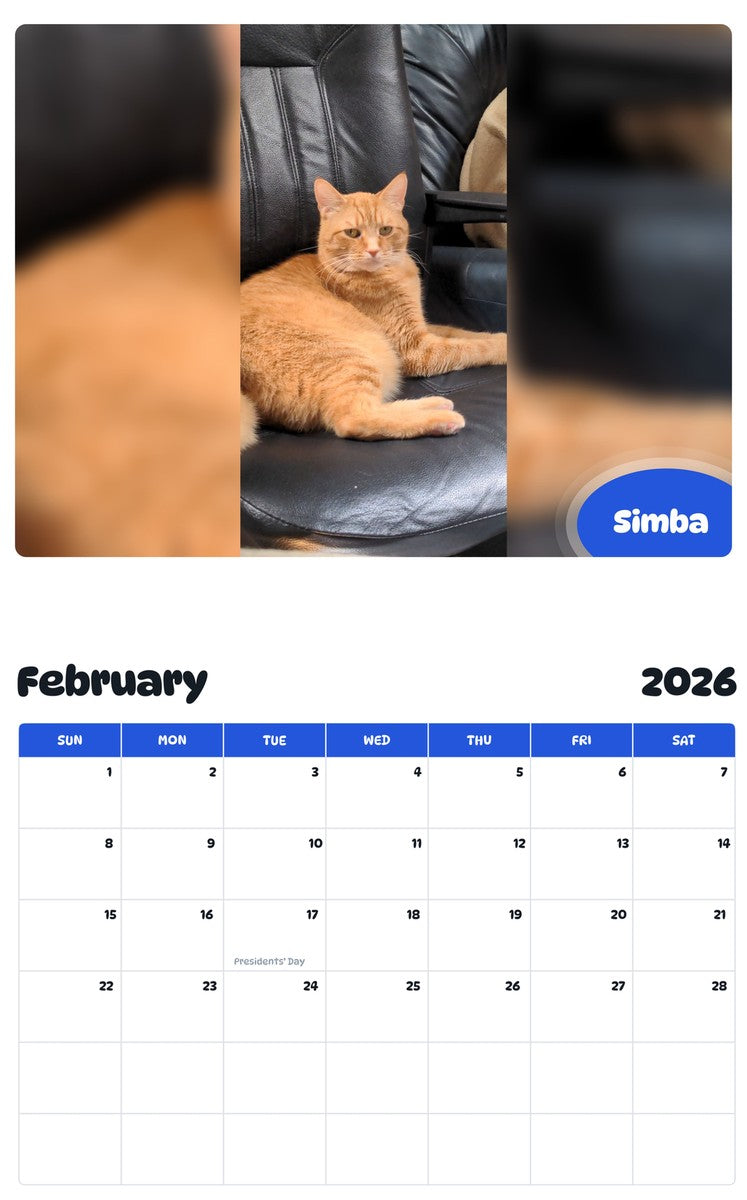 October 2025 - September 2026 Simba - Pawidols Pet Calendar