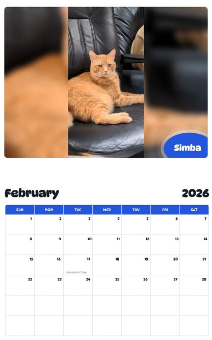 October 2025 - September 2026 Simba - Pawidols Pet Calendar