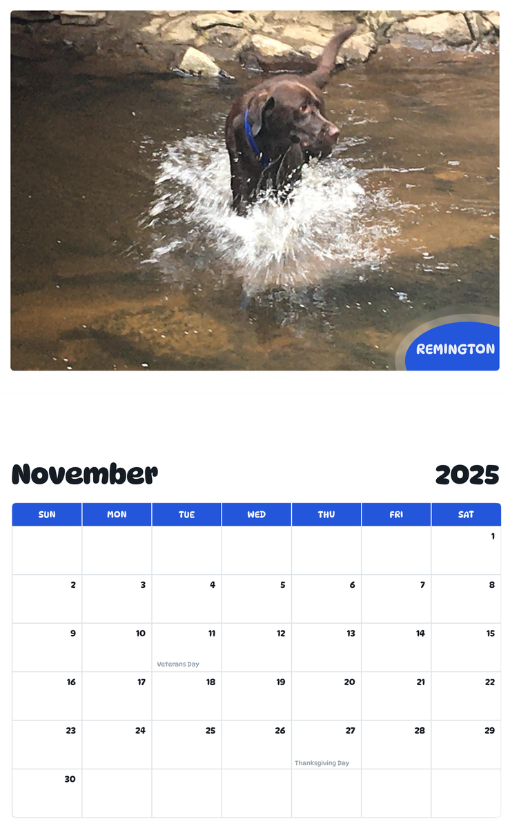 July 2025 - June 2026 Remington - Pawidols Pet Calendar