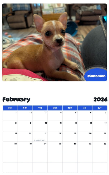 October 2025 - September 2026 Cinnamon - Pawidols Pet Calendar