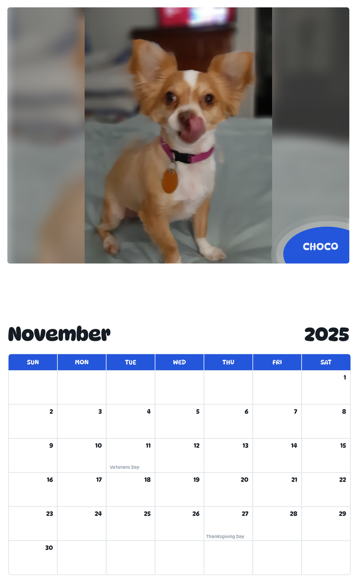 July 2025 - June 2026 Choco - Pawidols Pet Calendar