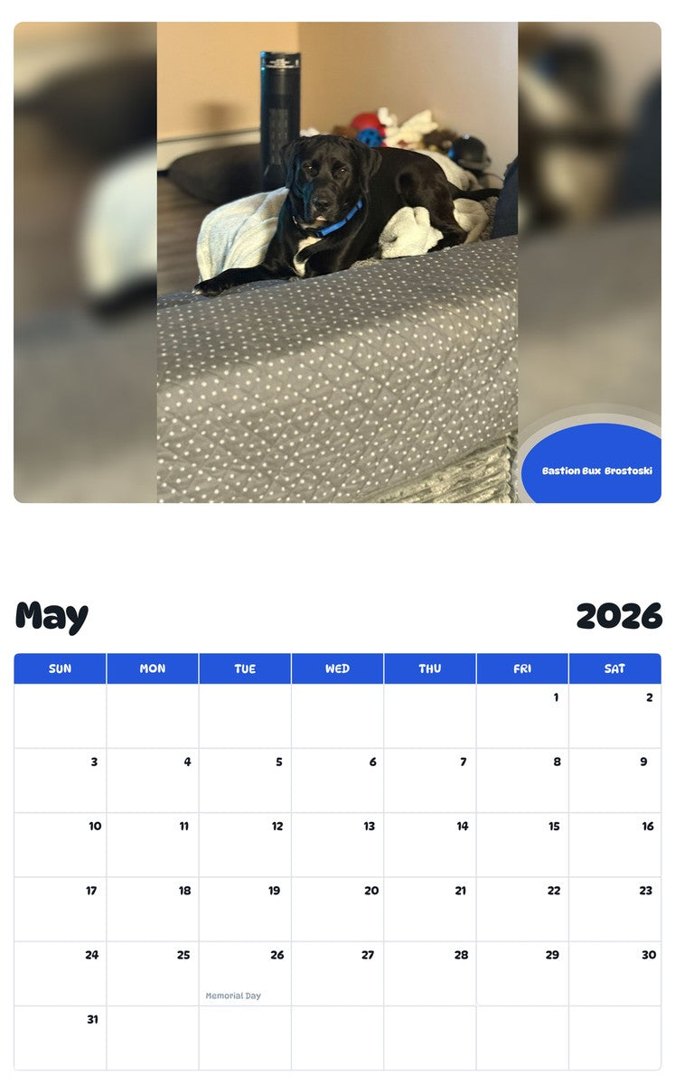 2026 - 2027 Bastion Bux  Brostoski - Pawidols Pet Calendar