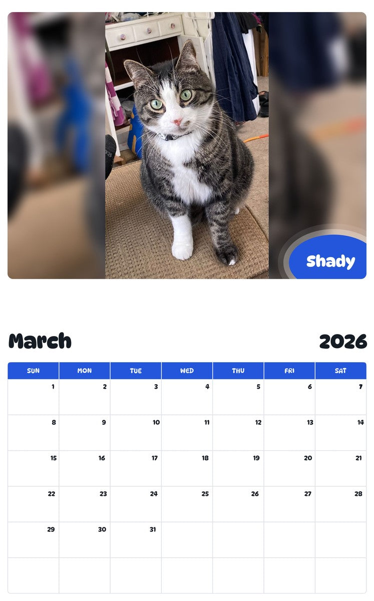 November 2025 - October 2026 Shady - Pawidols Pet Calendar