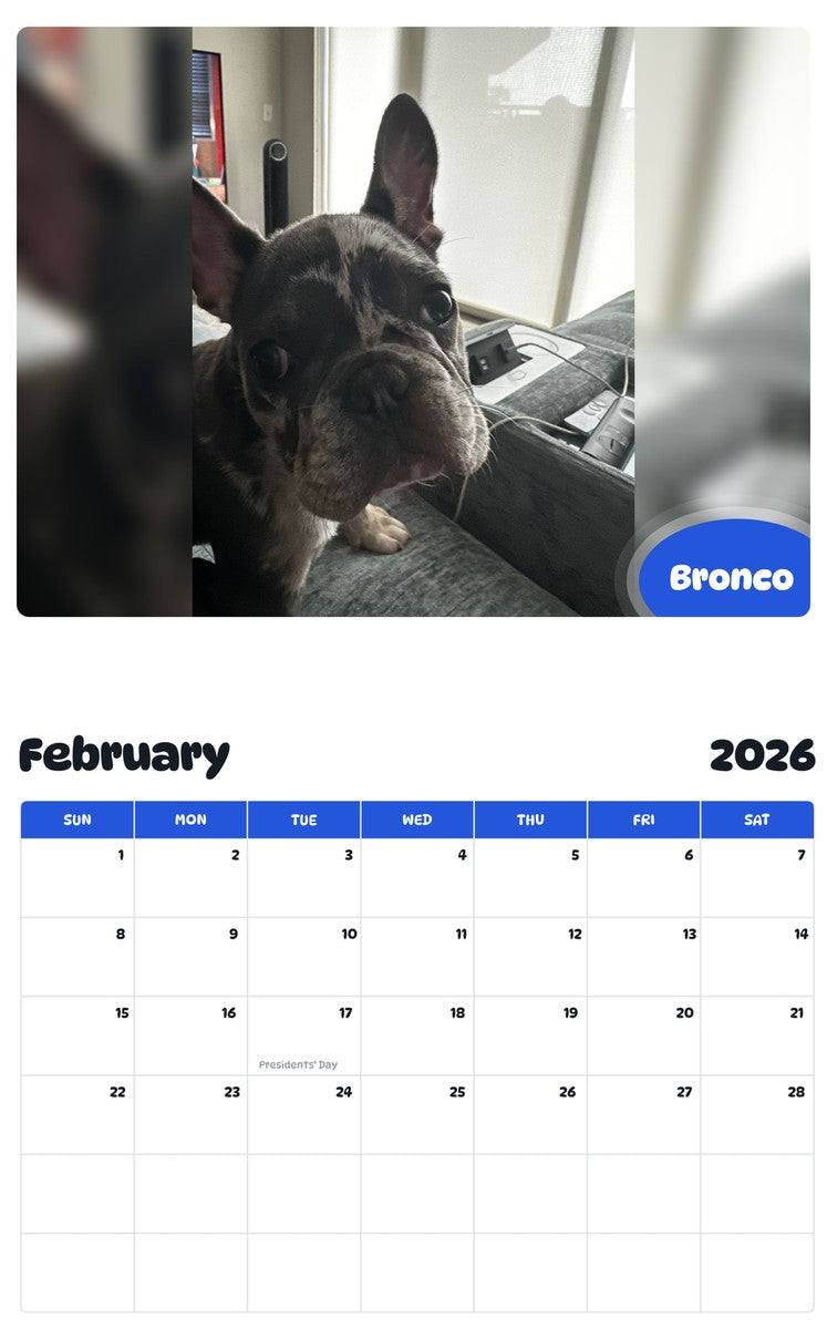 October 2025 - September 2026 Bronco - Pawidols Pet Calendar