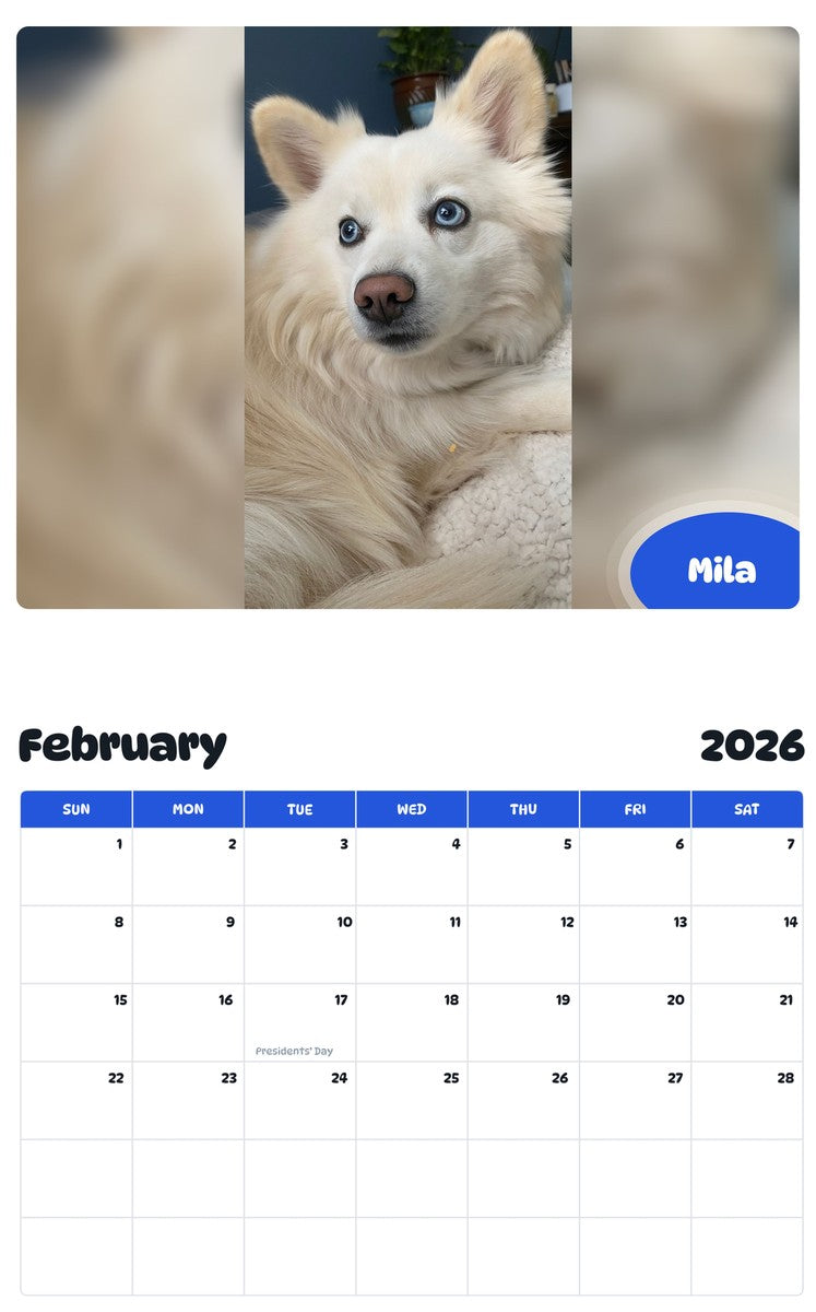 October 2025 - September 2026 Mila - Pawidols Pet Calendar