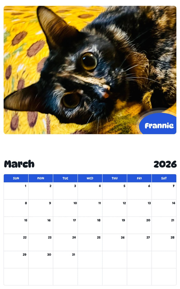 November 2025 - October 2026 Frannie - Pawidols Pet Calendar