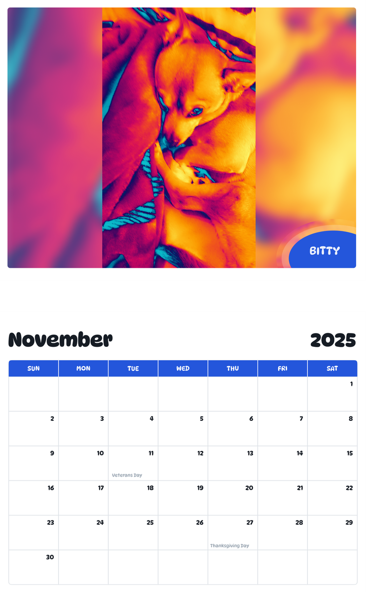 July 2025 - June 2026 Bitty - Pawidols Pet Calendar