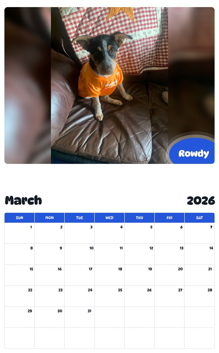 November 2025 - October 2026 Rowdy - Pawidols Pet Calendar