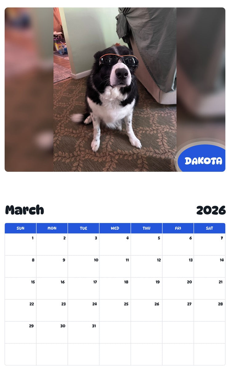 November 2025 - October 2026 DAKOTA - Pawidols Pet Calendar