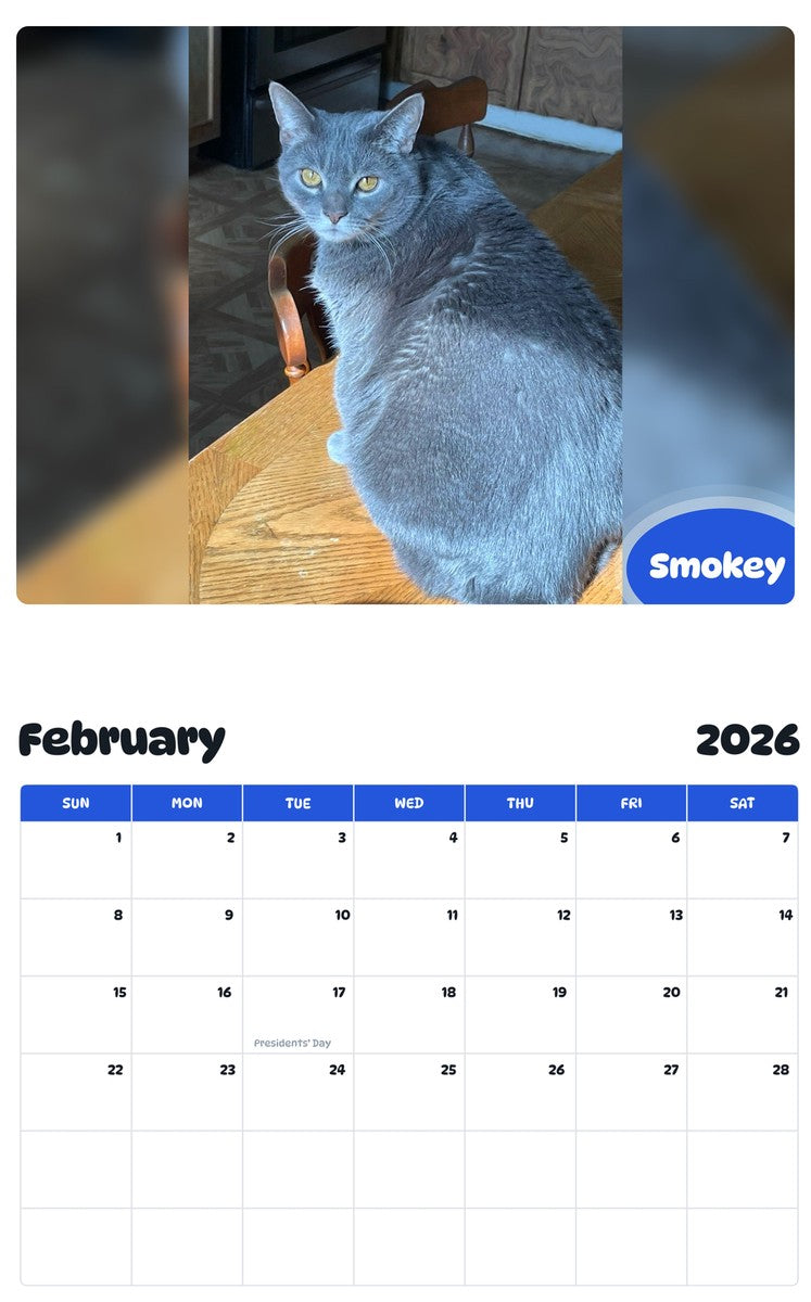 October 2025 - September 2026 Smokey - Pawidols Pet Calendar