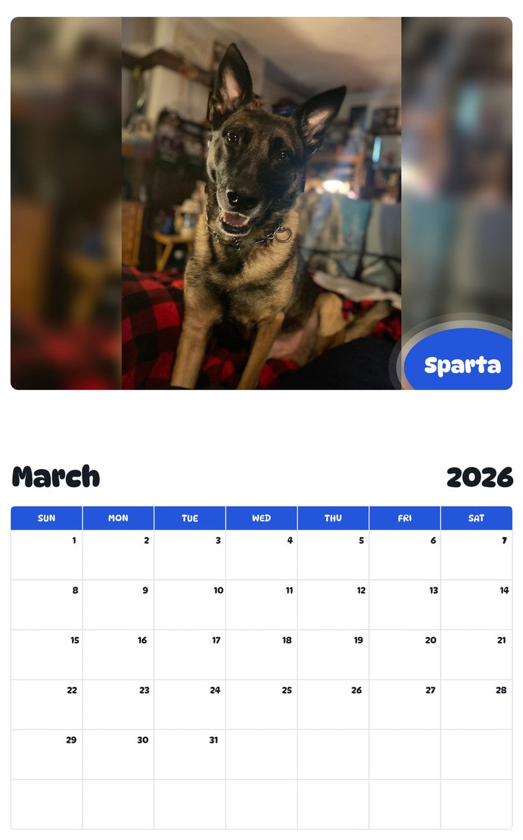 November 2025 - October 2026 Sparta - Pawidols Pet Calendar