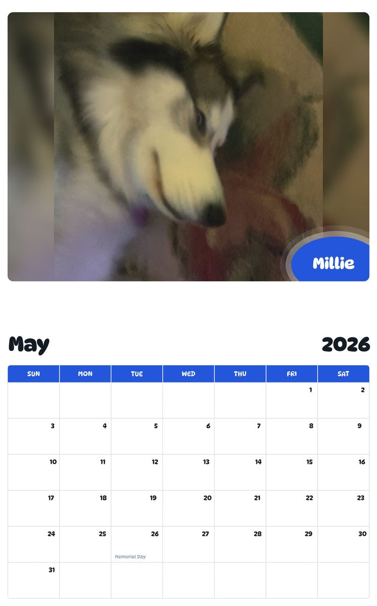 2026 - 2027 Millie - Pawidols Pet Calendar