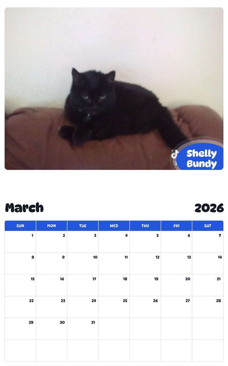 November 2025 - October 2026 Shelly Bundy - Pawidols Pet Calendar