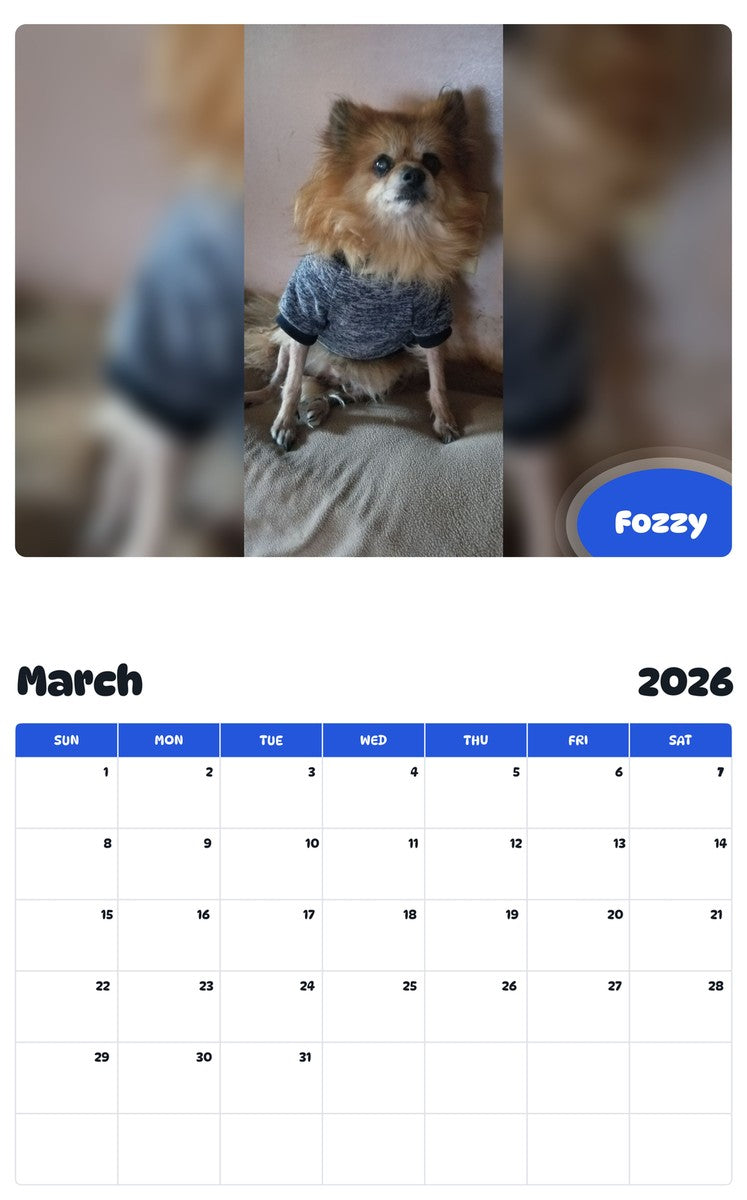 November 2025 - October 2026 Fozzy - Pawidols Pet Calendar