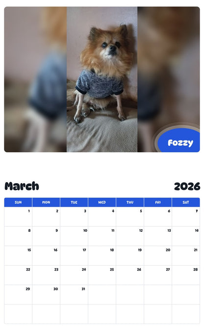 November 2025 - October 2026 Fozzy - Pawidols Pet Calendar