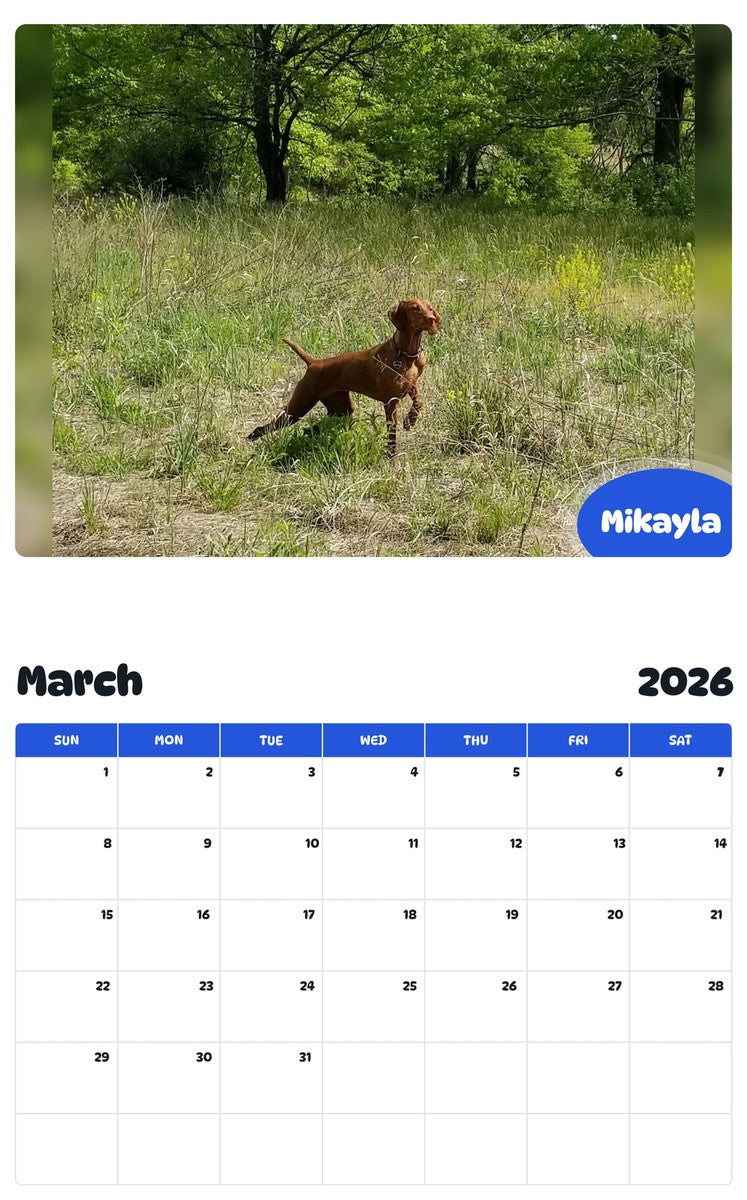 November 2025 - October 2026 Mikayla - Pawidols Pet Calendar