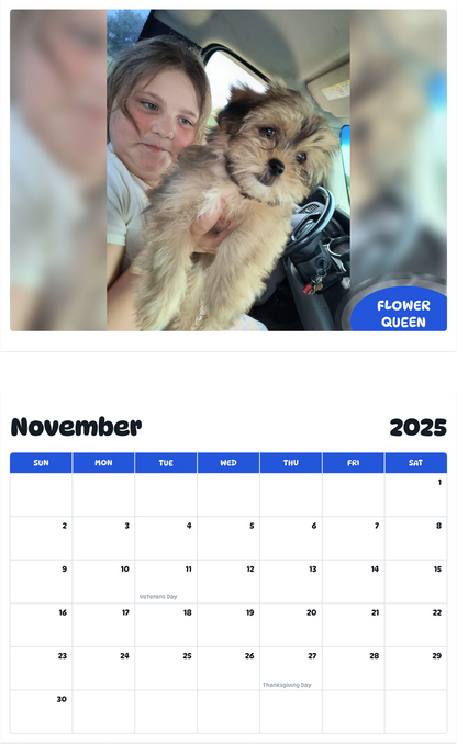 July 2025 - June 2026 Flower Queen - Pawidols Pet Calendar