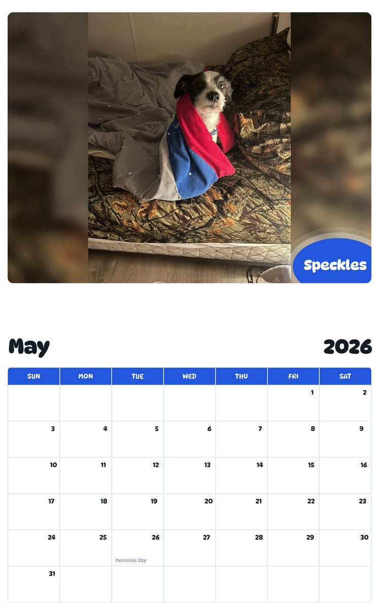 2026 - 2027 Speckles - Pawidols Pet Calendar