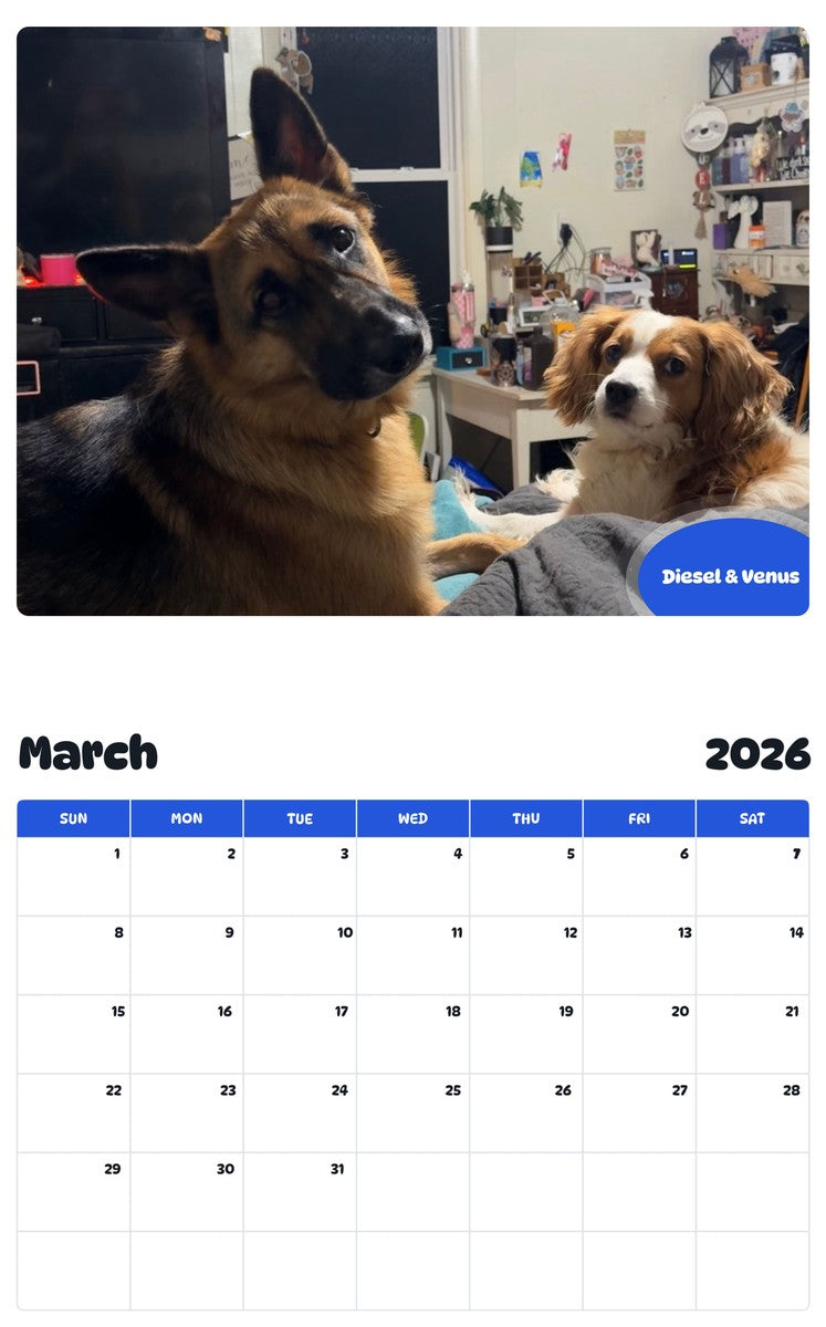 November 2025 - October 2026 Diesel & Venus - Pawidols Pet Calendar