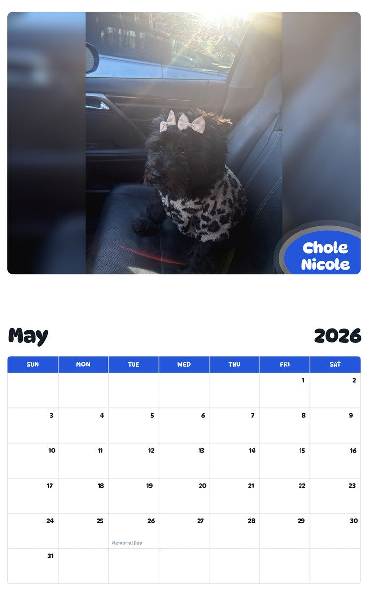 2026 - 2027 Chole Nicole - Pawidols Pet Calendar