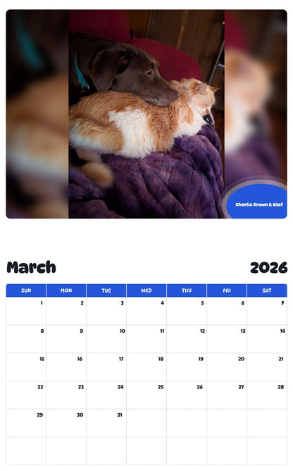 November 2025 - October 2026 Charlie Brown & Olaf - Pawidols Pet Calendar