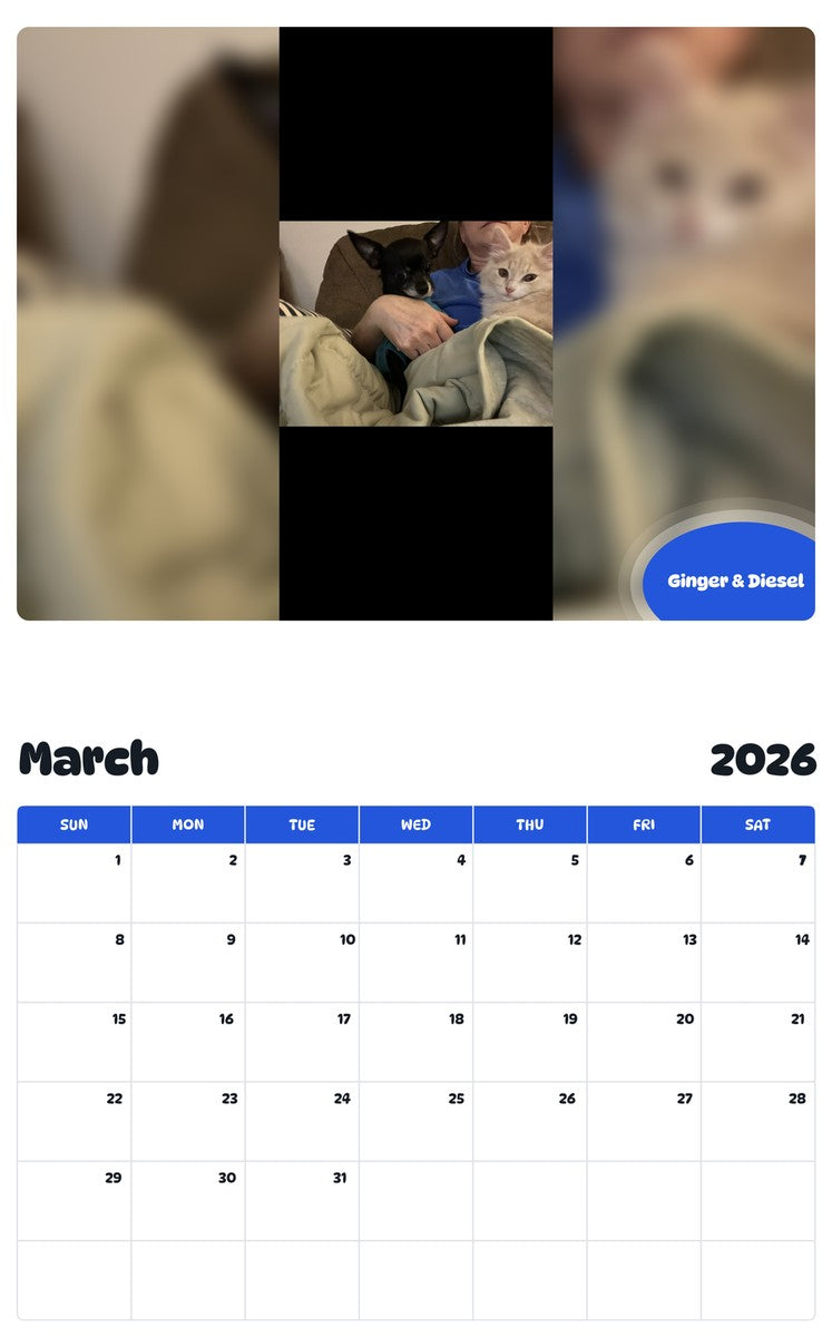 November 2025 - October 2026 Ginger & Diesel - Pawidols Pet Calendar