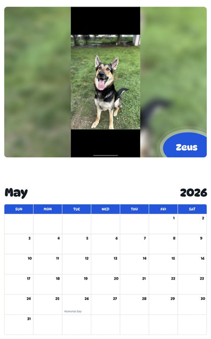 2026 - 2027 Zeus - Pawidols Pet Calendar