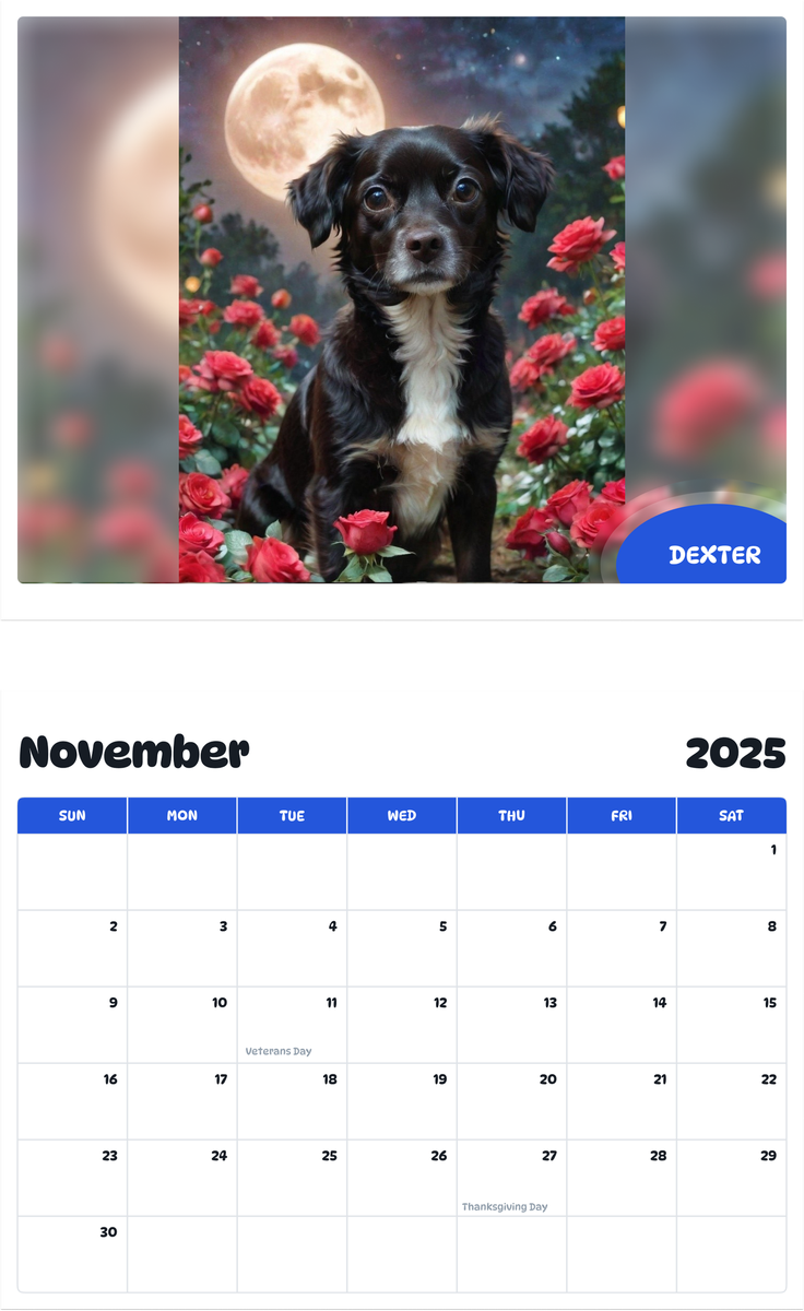 July 2025 - June 2026 Dexter - Pawidols Pet Calendar