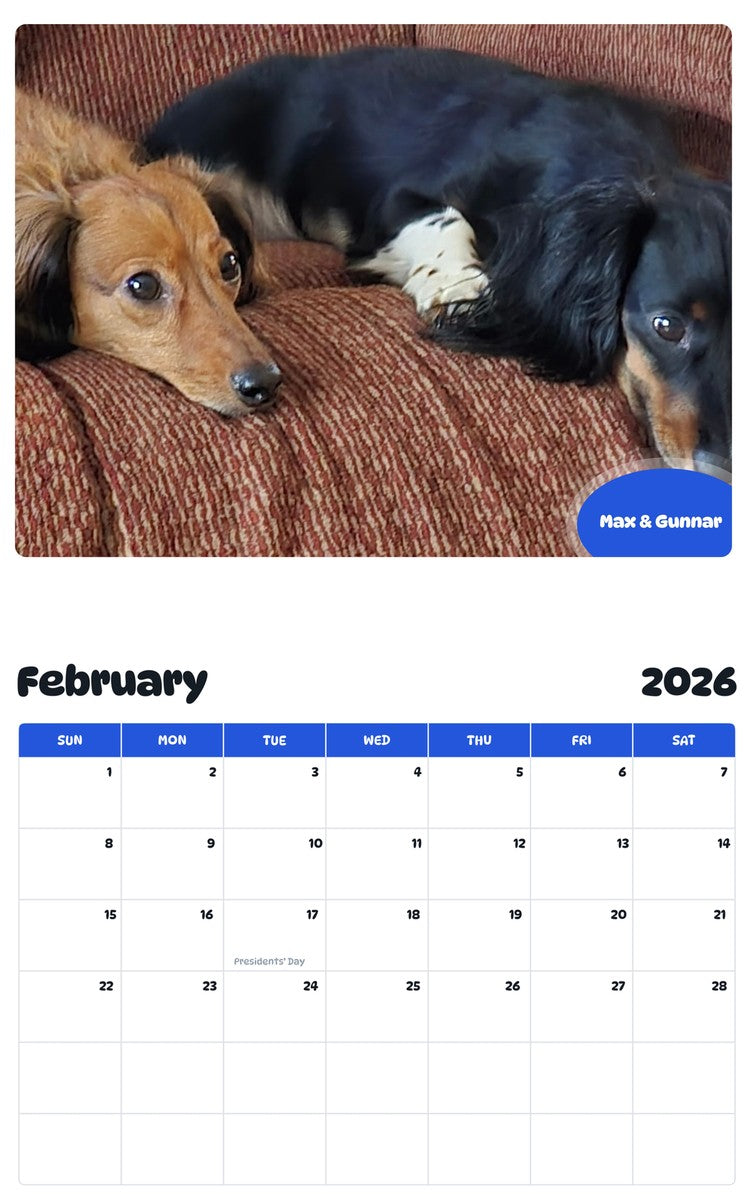 October 2025 - September 2026 Max & Gunnar - Pawidols Pet Calendar