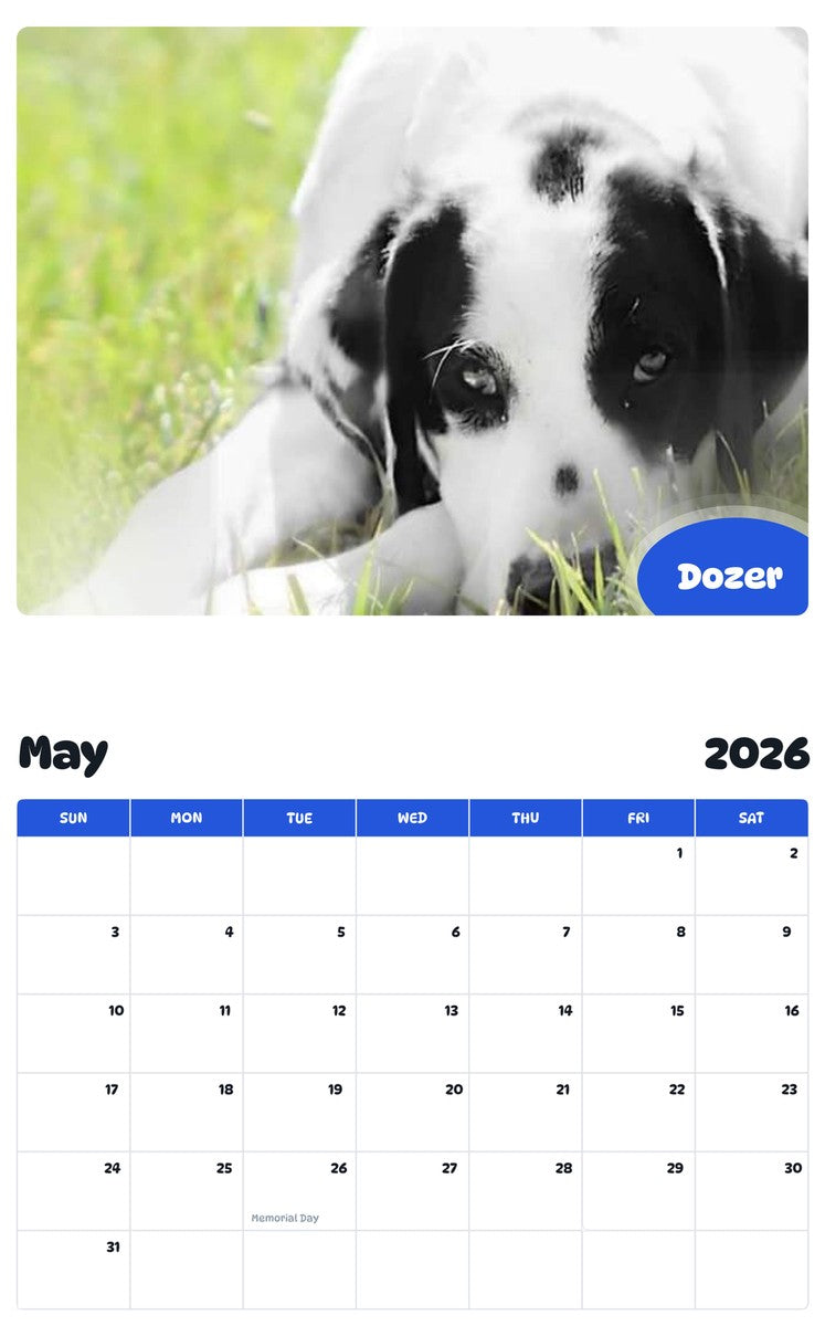2026 - 2027 Dozer - Pawidols Pet Calendar