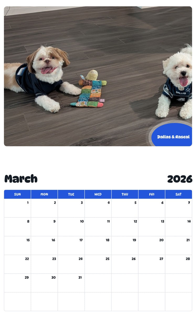 November 2025 - October 2026 Dallas & Rascal - Pawidols Pet Calendar