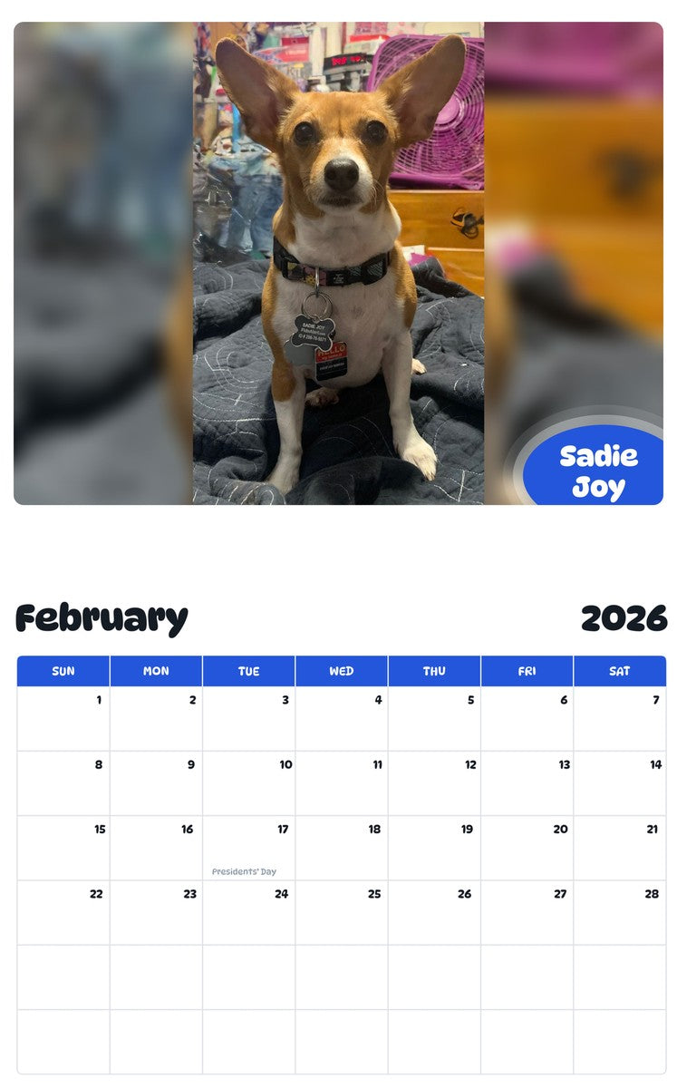 October 2025 - September 2026 Sadie Joy - Pawidols Pet Calendar