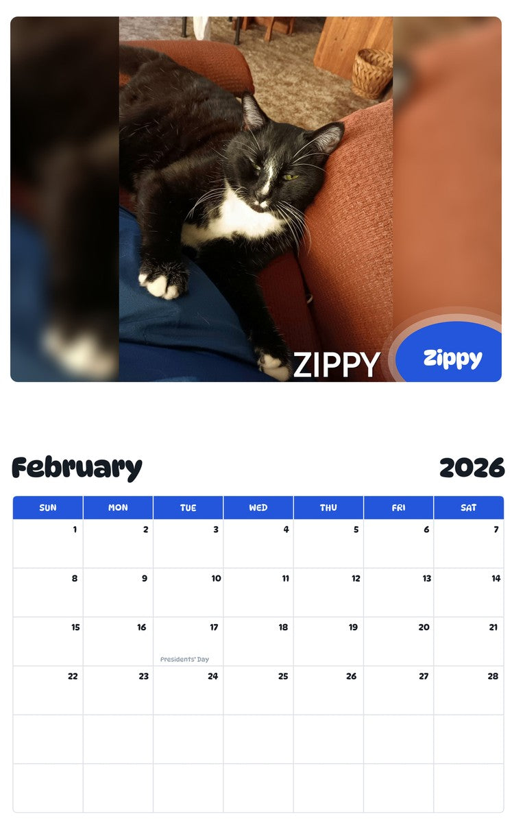 October 2025 - September 2026 Zippy - Pawidols Pet Calendar