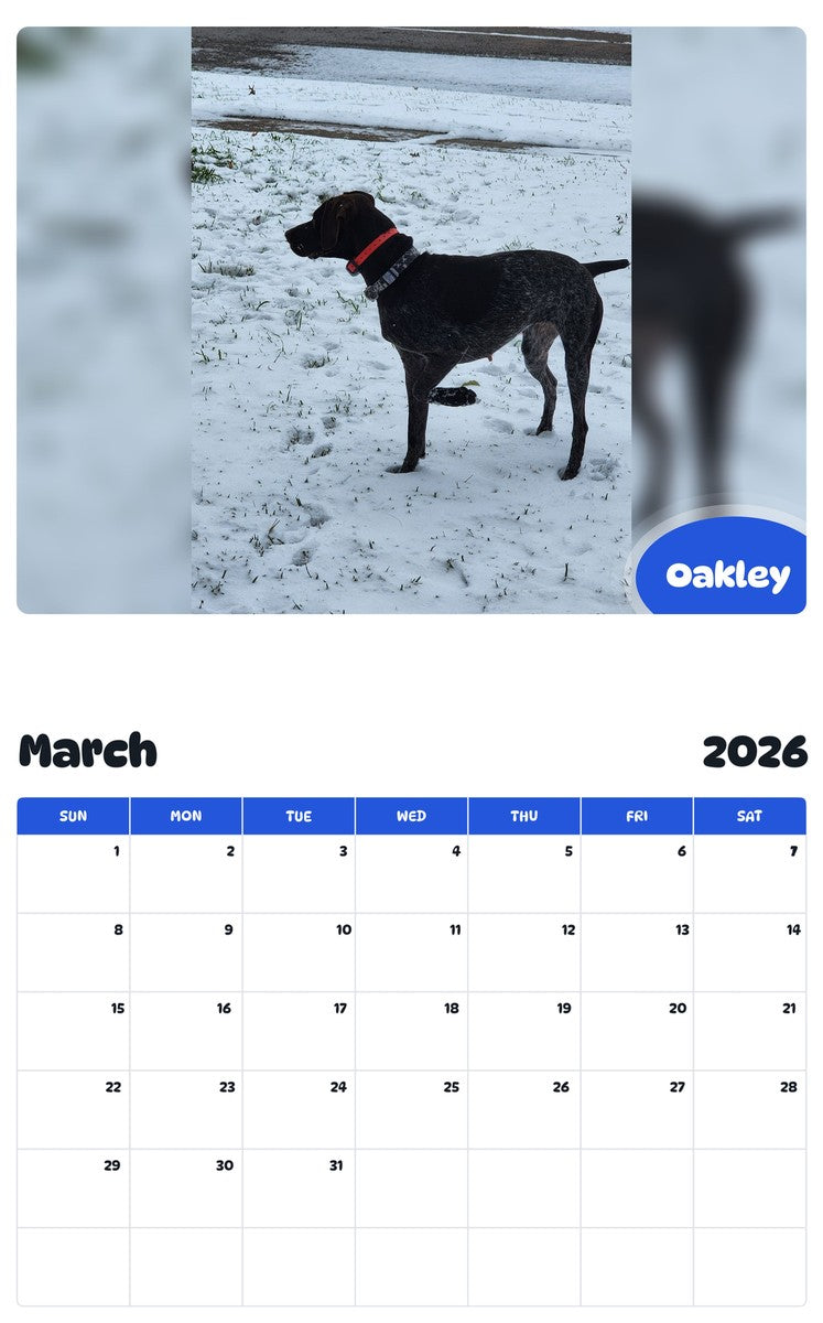 November 2025 - October 2026 Oakley - Pawidols Pet Calendar