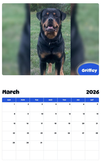 November 2025 - October 2026 Griffey - Pawidols Pet Calendar