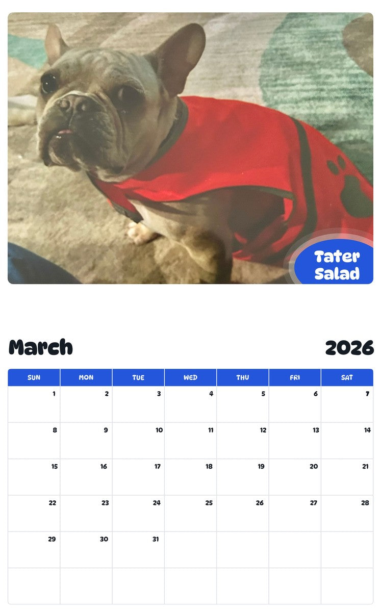 November 2025 - October 2026 Tater Salad - Pawidols Pet Calendar