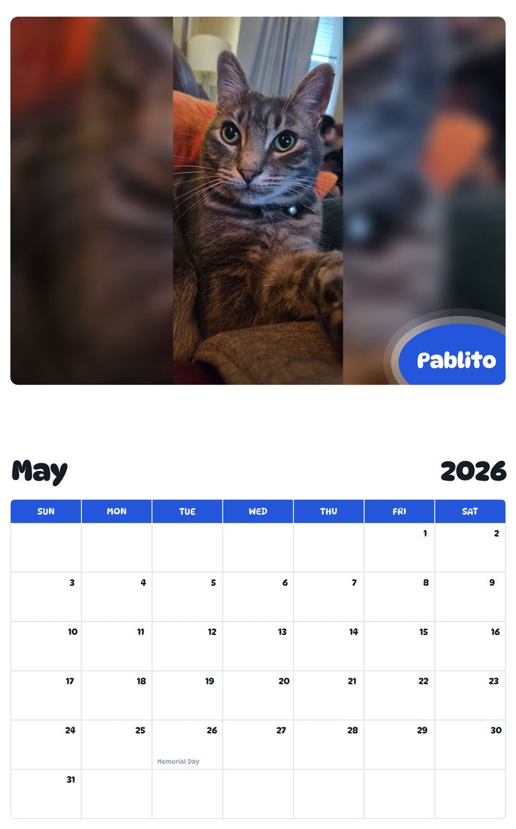 2026 - 2027 Pablito - Pawidols Pet Calendar