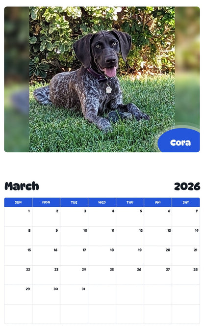 November 2025 - October 2026 Cora - Pawidols Pet Calendar