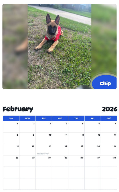 October 2025 - September 2026 Chip - Pawidols Pet Calendar