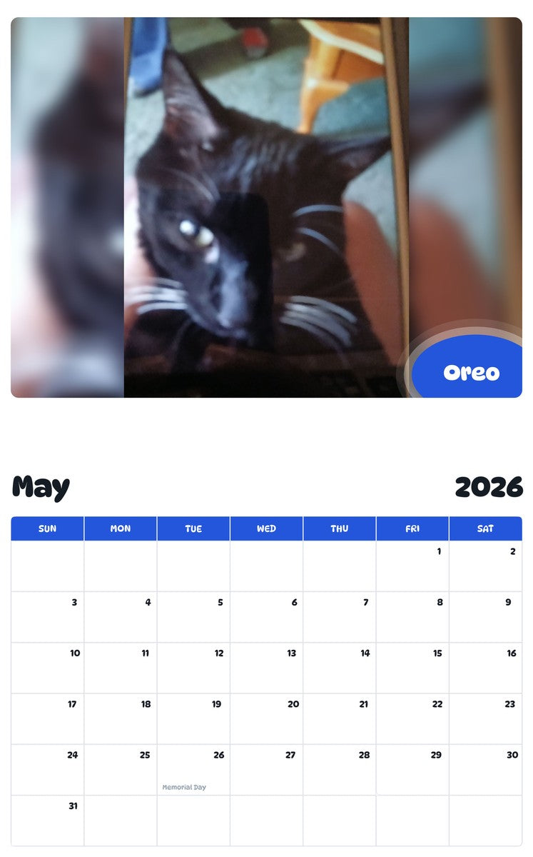 2026 - 2027 Oreo - Pawidols Pet Calendar