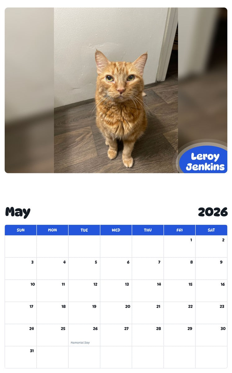 2026 - 2027 Leroy Jenkins - Pawidols Pet Calendar