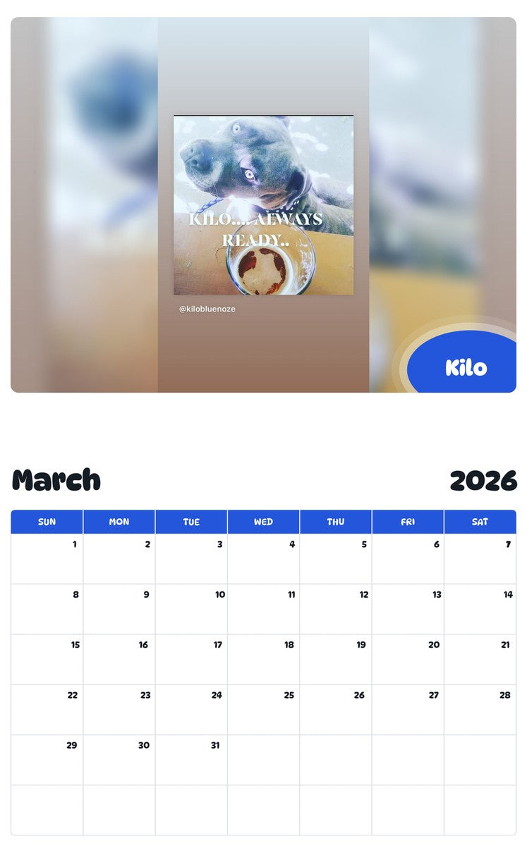 November 2025 - October 2026 Kilo - Pawidols Pet Calendar