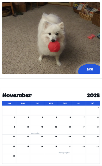 July 2025 - June 2026 Siku (cee coo) - Pawidols Pet Calendar