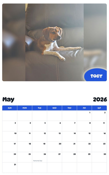 2026 - 2027 TOBY - Pawidols Pet Calendar