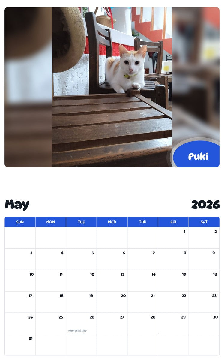 2026 - 2027 Puki - Pawidols Pet Calendar
